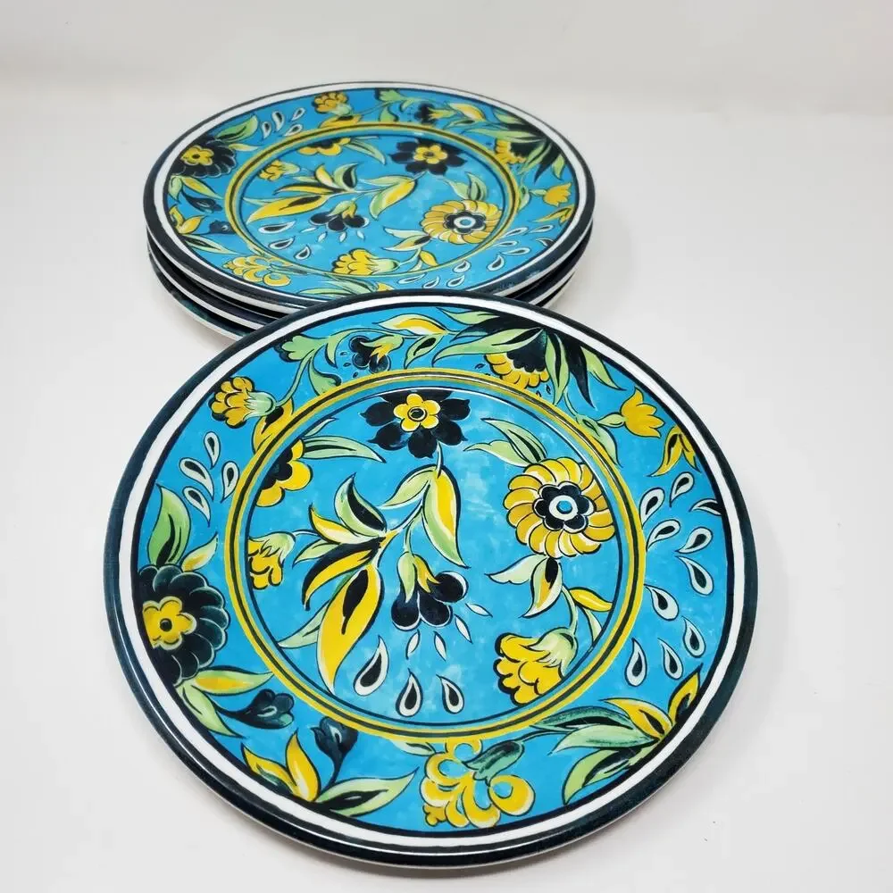 Williams Sonoma Melamine Salad Plate LA MED Blue Turquoise Floral 8.75